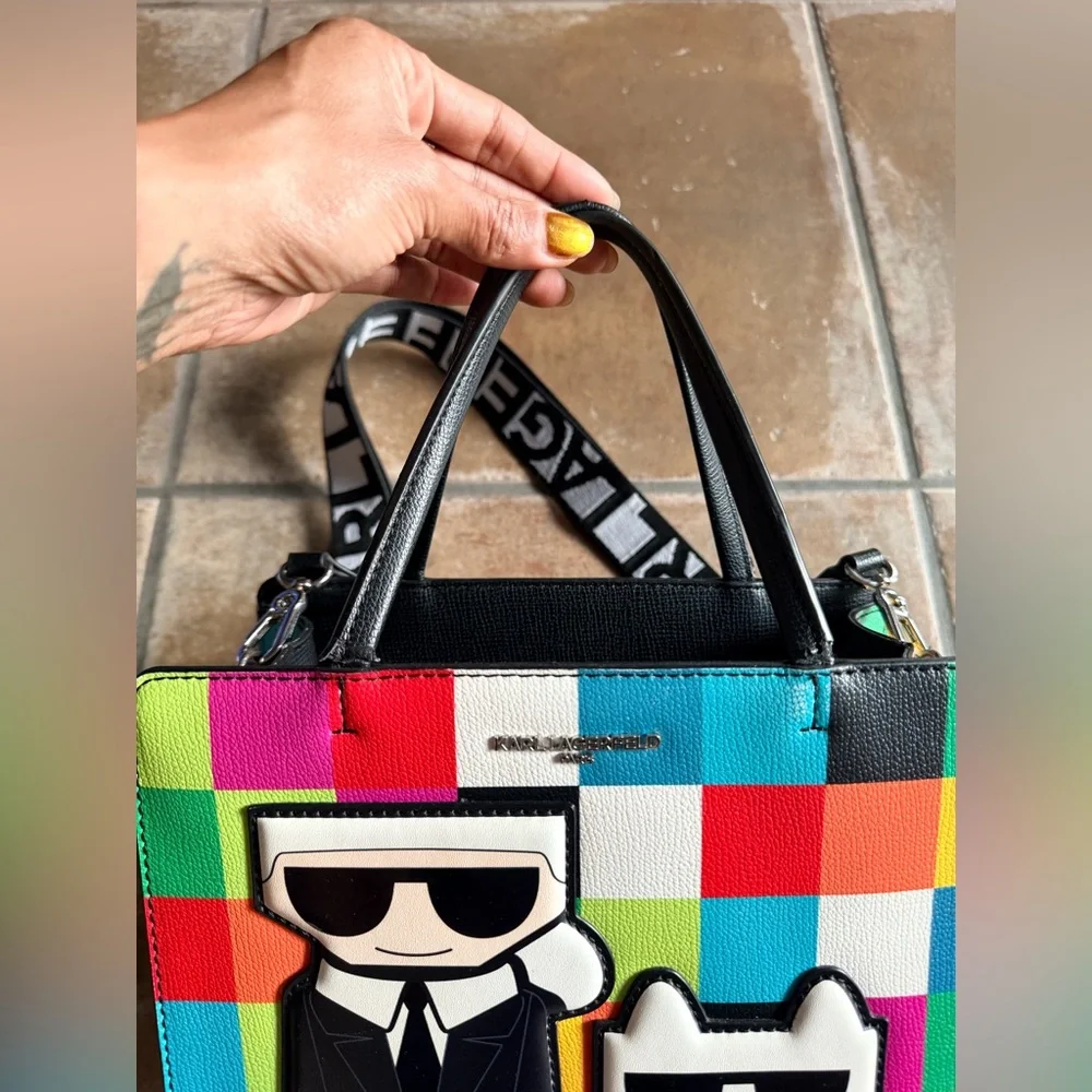 Karl Lagerfeld Colorblock Tote Bag with Logo Strap
